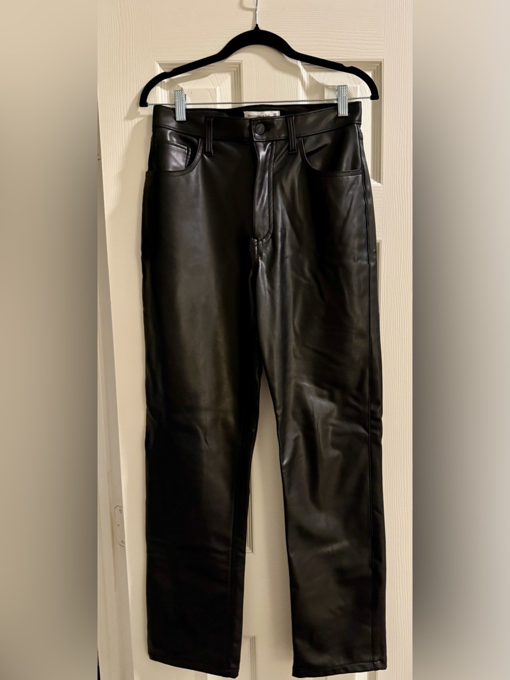 Abercrombie & Fitch Men's Black Faux Leather Slim Straight Jeans